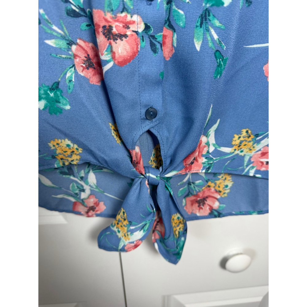 Pink Rose Blue Floral Button Down Shirt M - Picture 4 of 7